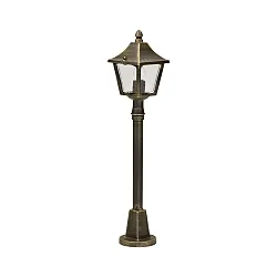 Gulvlampe Landstil firkantet Type nr. 4128, højde 85cm, IP44, E27, Støbt aluminium / Hult glas klar, brun-messing matt