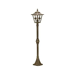 Path light Country style Cross brace Type No. 4136, height 134.5cm, IP23, E27, cast alu / cathedral glass clear, brown brass