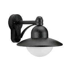 Udendørs Væglampe Landstil Hatform rund Type nr. 1850, IP44, E27 QA55 maks. 57W, Støbt aluminium / Opalglas, sort matt