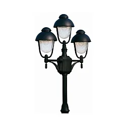 Mastlampe Landstil Dobbelt kuppel 2 Type nr. 2041, 3-flammer, højde 209cm, IP44, 3x E27, Støbt aluminium / Bobleglas, sort