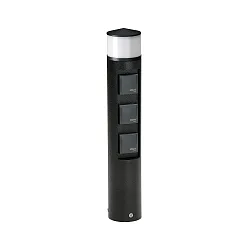Udendørs Sokkelkolonne Type nr. 2202, LED + 3 Schuko stikkontakter, IP44, 10W 3000K 900lm, uden Skiftefunktion, sort matt