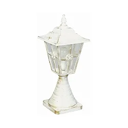 Sokkellampe Landstil Krydsbøjle Type nr. 0532, højde 55cm, IP23, E27, Støbt aluminium / Katedralglas klar, hvid-guld