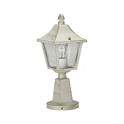 Sokkellampe Landstil firkantet Type nr. 0540, højde 45cm, IP44, E27, Støbt aluminium / Hult glas klar, hvid-guld