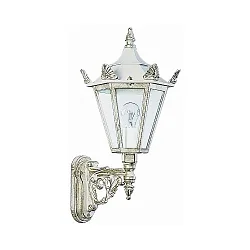 Udendørs Væglampe Landstil Type nr. 1806, stående med beslag, IP23, E27 QA55 maks. 57W, Støbt alu / glas klar, hvid-guld