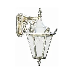 Udendørs Væglampe Landstil Type nr. 1807, hængende med beslag, IP23, E27 QA55 maks. 57W, Støbt alu / glas klar, hvid-guld