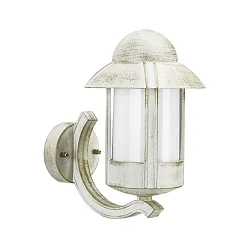 Udendørs Væglampe Landstil Natvagt Type nr. 1840, stående med beslag, IP44, E27 QA55, Støbt aluminium / Opal, hvid-guld