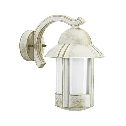 Udendørs Væglampe Landstil Natvagt Type nr. 1841, hængende med beslag, IP44, E27 QA55 57W, Støbt aluminium / Opal, hvid-guld