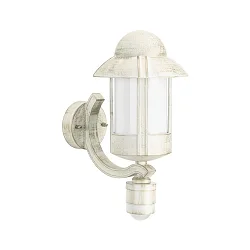 Udendørs Væglampe Landstil Natvagt Type nr. 1840 med bevægelsesdetektor, IP44, E27, Støbt aluminium / Opal, hvid-guld
