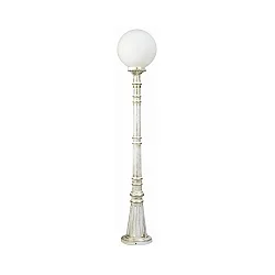 Gulvlampe Type nr. 2014 med Kugle skærm Ø 25cm, IP44, højde 134cm, E27 QA55 maks. 57W, Støbt aluminium / Opalglas, hvid-guld