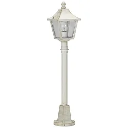 Gulvlampe Landstil firkantet Type nr. 4128, højde 85cm, IP44, E27, Støbt aluminium / Hult glas klar, hvid-guld
