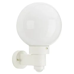 Udendørs Væglampe Type nr. 0257 med bevægelsesdetektor, med Opalglas kugle Ø 25cm, E27, hvid