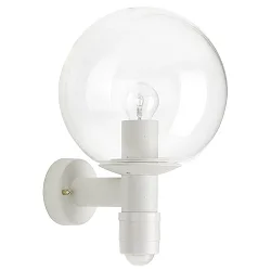 Udendørs Væglampe Type nr. 0639 med bevægelsesdetektor (Type nr. 0641), med glas Kugle Ø 25cm, E27, hvid / Klar glas