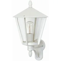 Udendørs Væglampe Landstil moderne Type nr. 1814, stående med beslag, IP44, E27 QA55 maks. 57W, Støbt alu / klar, hvid matt