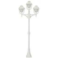 Mastlampe Landstil Dobbelt kuppel 2 Type nr. 2041, 3-flammer, højde 209cm, IP44, 3x E27, Støbt aluminium / Bobleglas, hvid