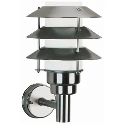Udendørs Væglampe Type nr. 0216, med 3 Pagoda tage, IP44, E27 QA55 maks. 57W, rustfrit stål / Opalglas