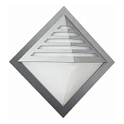Udendørs Væglampe Type nr. 0220, Pyramide med tagblende, IP44, 34.5 x 34.5cm, E27 QA55 maks. 57W, rustfrit stål / Opalglas