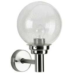 Outdoor Wall luminaire with ball shade Ø 20cm, IP44, E27 QA55 max. 57W, stainless steel polished, Type No. 0226 glass clear