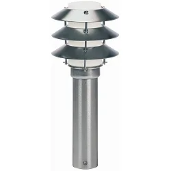 Sokkellampe Type nr. 0500, med 3 Pagoda tage, højde 50cm, IP44, E27 QA55 maks. 57W, rustfrit stål / Opalglas