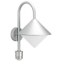 Udendørs Væglampe Type nr. 0645 med bevægelsesdetektor (Type nr. 0646), IP44, E27 QA55 maks. 57W, Støbt alu, sølv matt