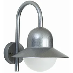 Udendørs Væglampe Type nr. 0662, med Bue beslag, IP44, E27 QA55 maks. 57W, Støbt aluminium / Opalglas, sølv matt