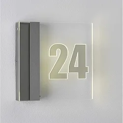 LED Husnummer lys med Twilight Afbryder, IP44, 25 x 25cm, individuelt laser, 1W 3000K