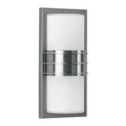 Udendørs Væg- og Loftlampe Type nr. 6131, firkantet / dæksel halv rund, IP44, 2x E27 QA55 maks. 57W, rustfrit stål / glas