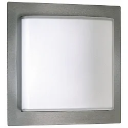 Udendørs Væg- og Loftlampe Type nr. 6205, IP44, 26 x 26cm, buet, E27 QA55 maks. 57W, rustfrit stål matt / Opalglas