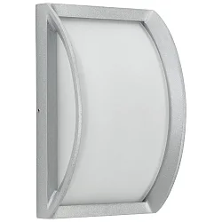 Udendørs Væg- og Loftlampe Type nr. 6289, buet, 18.5 x 28.5cm, IP44, E27 QA55 maks. 57W, Støbt aluminium / Opalglas, sølv