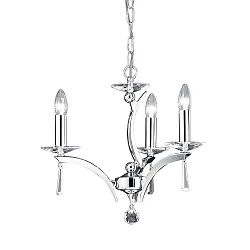 Pendant luminaire STELLA, 3 flames, 3x E27 max. 40W, brass cast / crystal, chrome