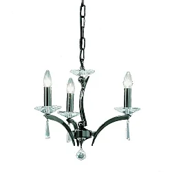 Pendant luminaire STELLA, 3 flames, 3x E27 max. 40W, brass cast / crystal, black chrome