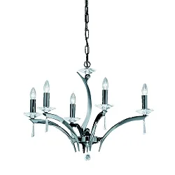 Pendant luminaire STELLA, 5 flames, 5x E27 max. 40W, brass cast / crystal, black chrome