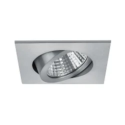 Recessed LED spot, IP20, square, 8.2 x 8.2cm, Plug&Play 350mA, 7W 3000K 740lm 38°, swivelling 30°, matt alu
