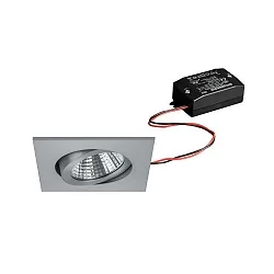 Recessed LED spot set incl. converter, IP20, square, 230V, 7W 3000K 740lm 38°, swivelling 30°, matt alu