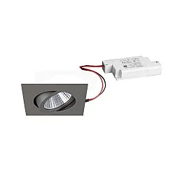 Recessed LED spot set incl. converter, IP20, square, 230V, 7W 2700K 740lm 38°, swivelling 30°, matt titanium