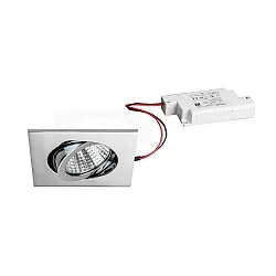 Recessed LED spot set incl. converter, IP20, square, 230V, 7W 3000K 740lm 38°, swivelling 30°, dimmable, chrome