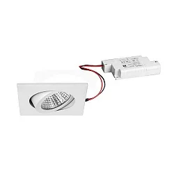 Recessed LED spot set incl. converter, IP20, square, 230V, 7W 3000K 740lm 38°, swivelling 30°, dimmable, white