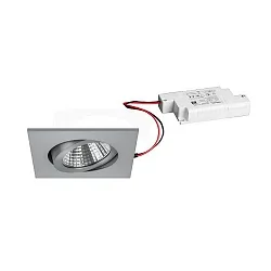 Recessed LED spot set incl. converter, IP20, square, 230V, 7W 3000K 740lm 38°, swivelling 30°, dimmable, matt alu