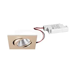 Recessed LED spot set incl. converter, IP20, square, 230V, 7W 3000K 740lm 38°, swivelling 30°, dimmable, matt champaign