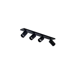 spotlight bar TAGES 4 flames, square, long GU10 IP20, black matt dimmable