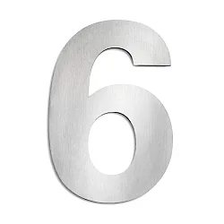 House number 6  from brushed stainless steel, height 25cm