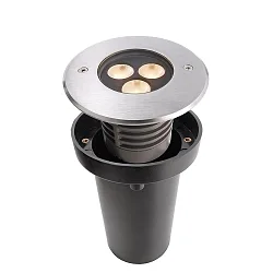 LED Gulvindbygningslampe I WW Udendørsspot, 24V DC, 5W, 45°, 3000K, rustfrit stål, sølv
