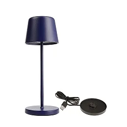 Batteri bordlampe BUNDLE CANIS MINI sæt med 1, med oplader IP65, mat, koboltblå dæmpbar