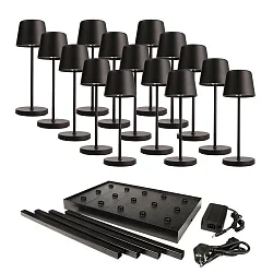 Batteri bordlampe CANIS MINI GASTRO med touch-dæmper, med oplader, 15 stk. IP65, mat, grafitsort dæmpbar