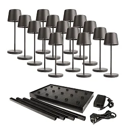 battery table lamp CANIS MINI GASTRO with touch dimmer, with charger, 15 pcs. IP65, dark grey, mat dimmable