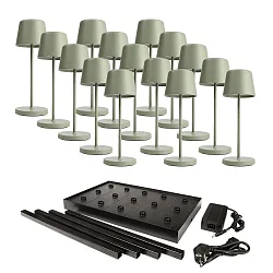 battery table lamp s with touch dimmer, with charger, 15 pcs. IP65, mat, greygreen dimmable