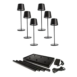 Batteri bordlampe CANIS GASTRO M med touch-dæmper, med oplader, 6 stk. IP65, mat, grafitsort dæmpbar