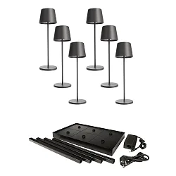 Batteri bordlampe CANIS GASTRO M med touch-dæmper, med oplader, 6 stk. IP65, mørkegrå, mat dæmpbar