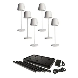 Batteri bordlampe CANIS GASTRO M med touch-dæmper, med oplader, 6 stk. IP65, mørkegrå, mat dæmpbar