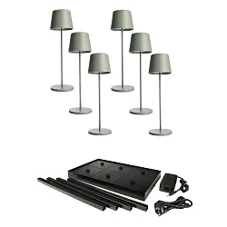 Batteri bordlampe CANIS GASTRO M med touch-dæmper, med oplader, 6 stk. IP65, mat, grågrøn dæmpbar