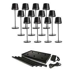 Batteri bordlampe CANIS GASTRO L med touch-dæmper, med oplader, 12 stk. IP65, mat, grafitsort dæmpbar